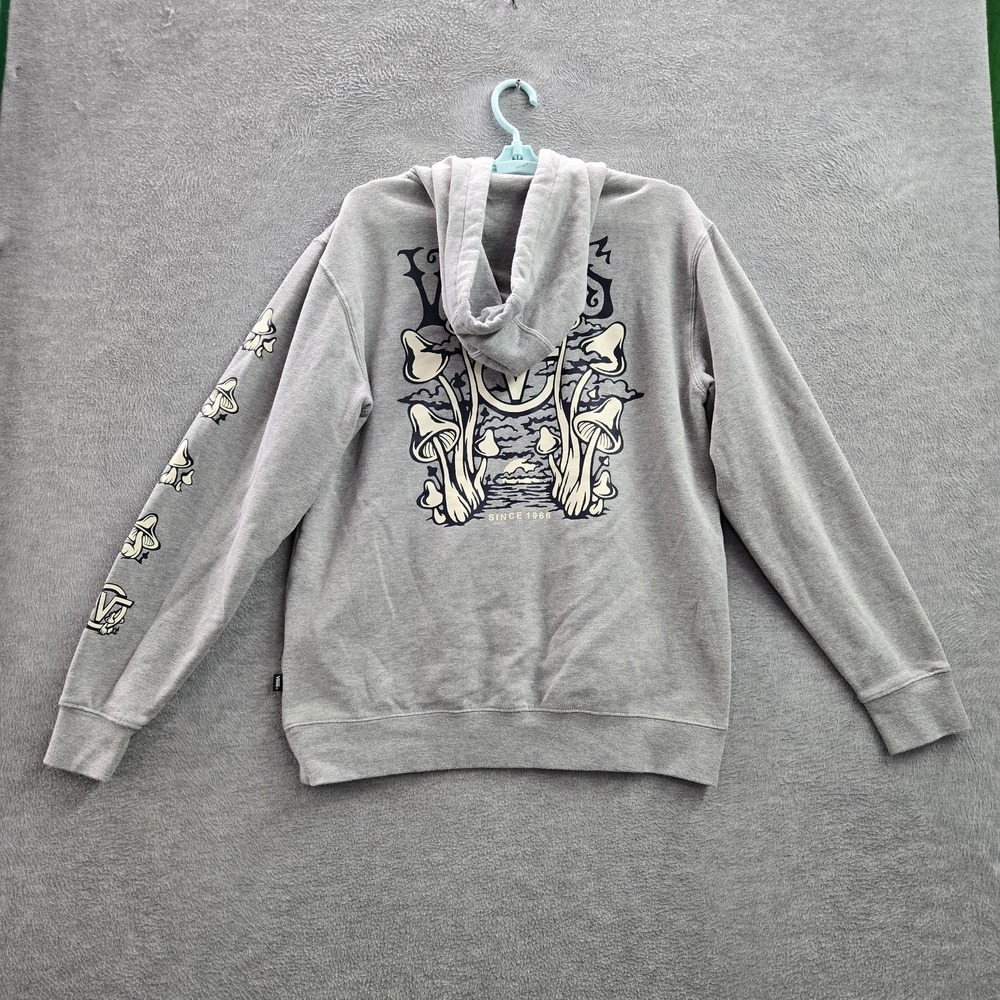 Vans Men Hoodie MEDIUM Gray Graphic Print Mushrooms Logo Streetwear